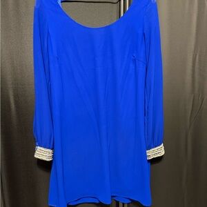 a'gaci Royal Blue Long Sleeve Dress with Pearl Cuffs